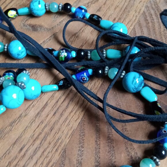 Vintage Blue Beaded Boho Necklace/Belt - Picture 2 of 7